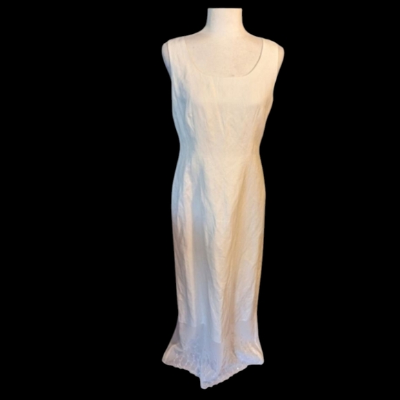 White linen blend maxi sheath Party dress with chiffon sequin bottom. Sz 8 - Picture 1 of 11
